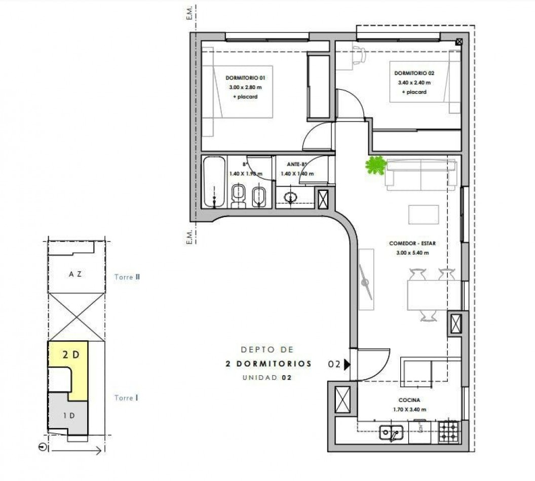 Departamento Dos Dormitorios con Cochera y Amenities